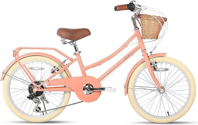 Glerc 20 24 26 Inch Beach Cruiser Bike, 6-Speed Hybrid City Bicycle for Girls Youth and Over 6 Years Old, Missy Bike with Wicker Basket & Lightweight, Multiple Colors