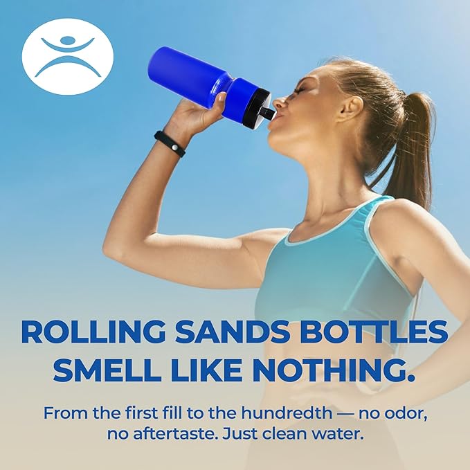 Rolling Sands USA Made Reusable 24 oz Sports Water Bottles, 8 Pack, BPA-Free, Easy Open Pull-Top, Fits Most Bike Cages, Dishwasher Safe, Lightweight - for Kids to Adults, Blue