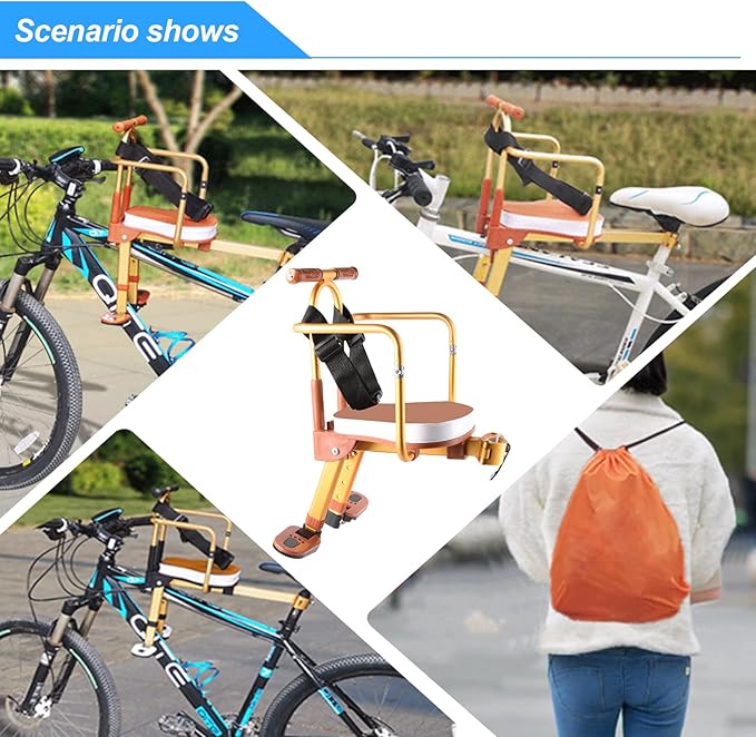 Kids Bike Seat, New Aluminum Alloy Child Bike Seat, Portable Foldable Front Mounted Child Bicycle Seats, Mountain Bike Child Safety Seat Suitable for Hybrid Cruiser Bicycles and City Bicycles