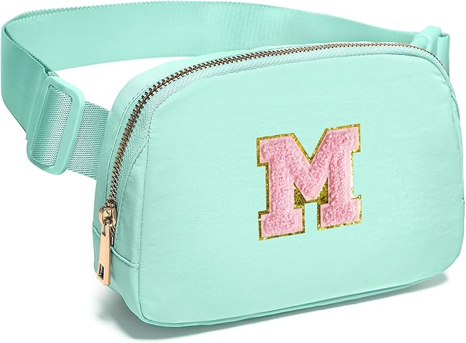 Gitus Belt Bag Fanny Pack Crossbody Bags with Initial Letter Patch Cute Stuff Birthday Gifts for Teenager Girls Trendy Preppy Stuff for Teen Girls Cool Stuff for Teens (Mint Green-M)