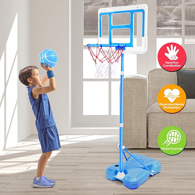 Kids Toy Gift for 3 4 5 6 7 8 Years Old, Kids Basketball Hoop Adjustable Height 3.5FT-6.2FT, Mini Basketball Hoop for Boys Girls, Basketball Goal Toys Outdoor Indoor Game Gifts(Blue)
