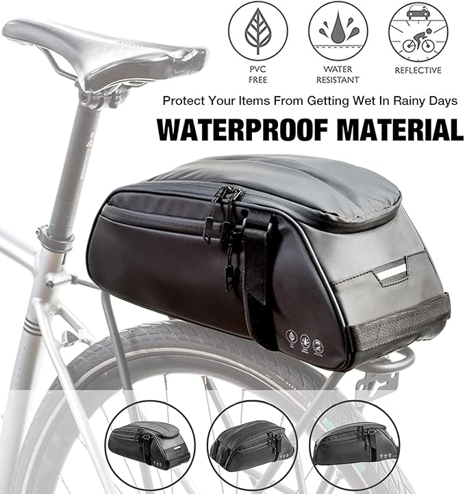 ZIMFANQI Bike Rear Bag Reflective,Water Resistant Bicycle Pannier Rack Bag Cargo Trunk Storage Cycling Carrier Chest Bag,8L Capacity with Multi Pocket Taillight Loop,Shoulder Strap for Outdoor