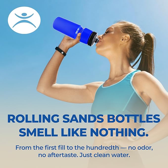Rolling Sands USA Made 24 oz Sports Squeeze Water Bottles, 3 Pack, BPA-Free, Easy Drink One Way Flow Valve, Fits Most Bike Cages, Dishwasher Safe, Durable, Reusable and Lightweight, Blue