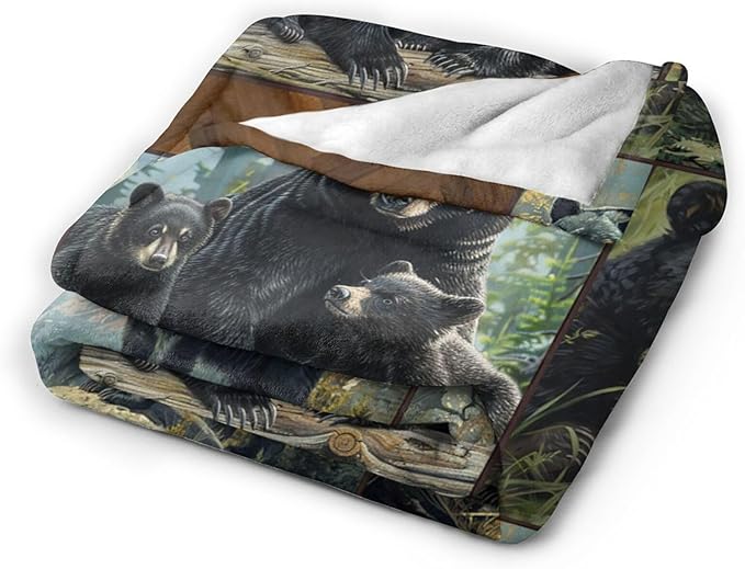 Black Bear Blanket Wild Animal Throw Blanket Cozy Plush Fleece Flannel Bear Blankets Lightweight Fuzzy Party Gifts for Girls Boys Women Men 60"X50"