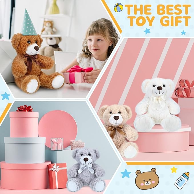 Aoriher 28 Pieces Stuffed Bears Bulk Plush Animals Toys with Ribbon Bow 13.7 Inches Wedding Baby Shower Centerpieces Decoration for Christmas Stocking Stuffed Party Favors