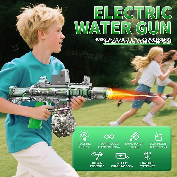 Electric Water Guns for Kids Adults, Transparent Automatic Squirt Guns, Summer Outdoor Beach Swimming Pool Party Toys (Green)