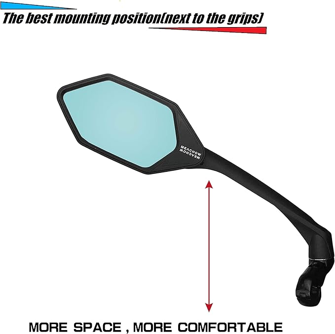 MEACHOW New Scratch Resistant Glass Lens,Handlebar Bike Mirror, Rotatable Safe Rearview Mirror, Bicycle Mirror,ME-007