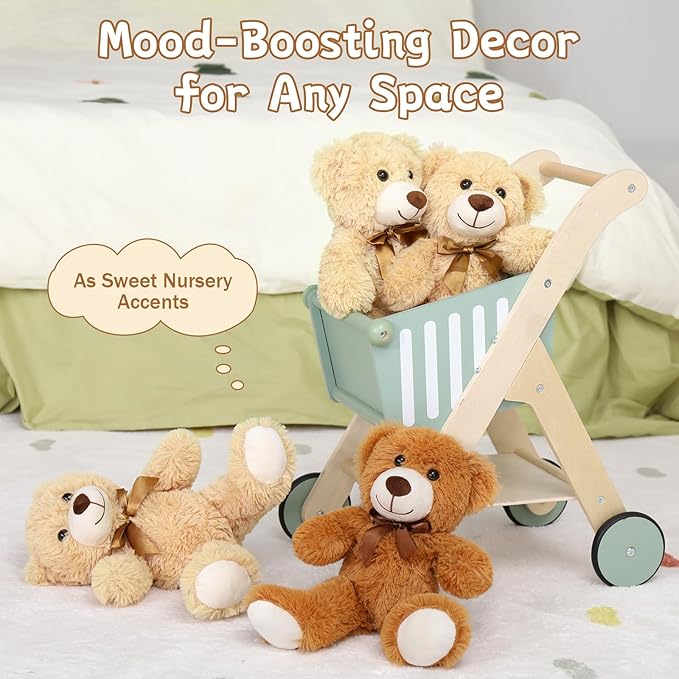 MorisMos 6Pcs Teddy Bears Bulk Baby Shower, 14inch Cute Teddy Bear Stuffed Animals Plush, Small Stuffed Bears on Centerpiece Baby Shower, Brown, Dark Brown