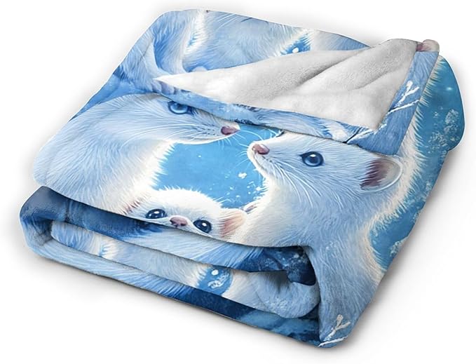 Cute Ferret Blanket Fleece Soft Warm Plush Ferret Animal Throw Blankets Lightweight Plush Fuzzy Cozy Blanket Gifts for Kids Adults Suitable for Couch Sofa Bed 80"X60"