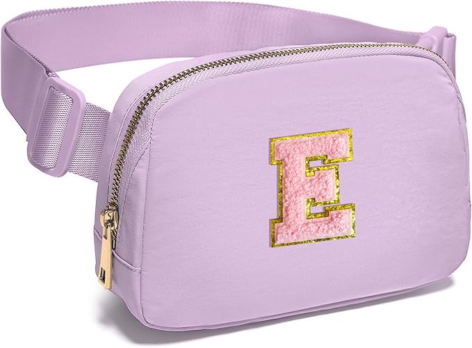 Gitus Belt Bag Fanny Pack Crossbody Bags with Initial Letter Patch Cute Stuff Birthday Gifts for Teenager Girls Trendy Preppy Stuff for Teen Girls Cool Stuff for Teens (Lavender-E)