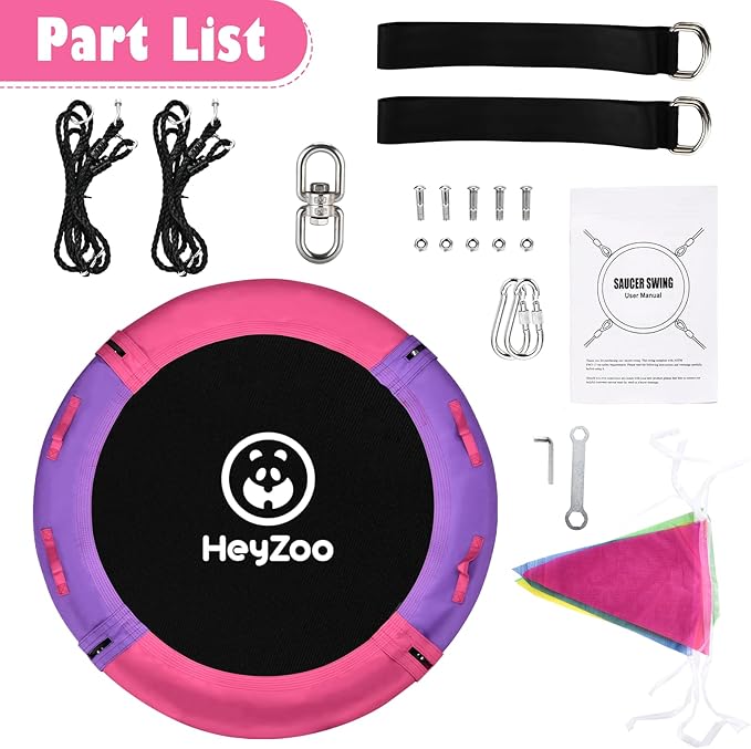 Tree Swing, 43 Inch Saucer Swing Sets for Kids, Come with 360 Degree Swivel and Adjustable Hanging Strap, Pink and Purple