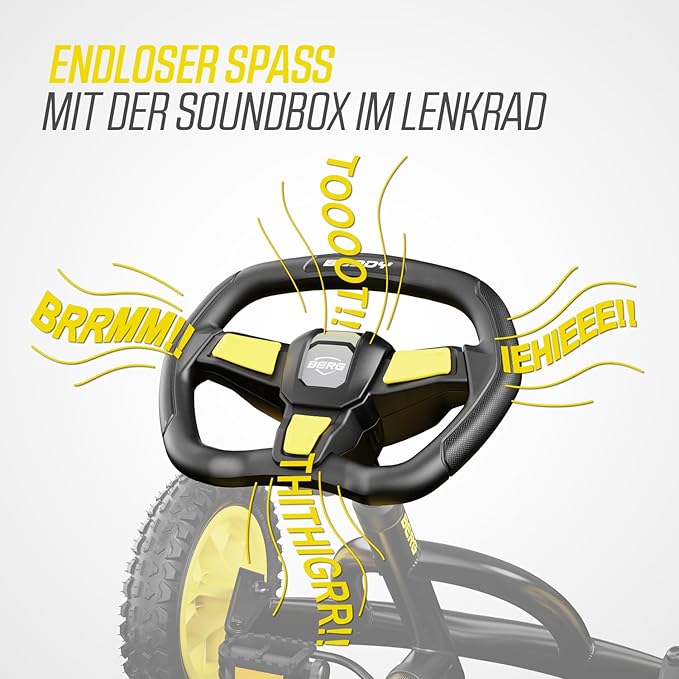 Berg Toys Buddy Cross Pedal Go Kart for Kids and Adults – Adjustable Ride On Toy for Ages 4-8 – Go Karts with BFR System,Outdoor Pedal Car for Kids (Yellow)