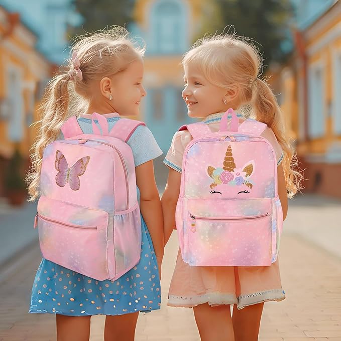 Cokouchyi 3 Pcs Kids Backpack Set with Lunch Box & Pencil Case, Lightweight Preschool Backpack for Girls Age 3-8, Kids Book bag Elementary, Unicorn