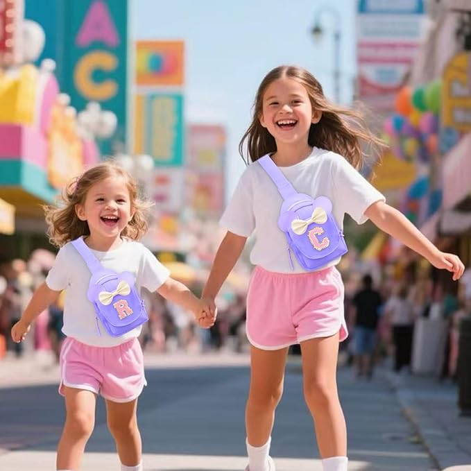 Girls Small Sling Bags for Kids - Girl Birthday Gifts for 3 4 5 6 7 8 9 10 Year Old Fanny Pack Belt Bag Personalized Small Initial Pink Sling Bag for Kid Girls Crossbody Bags Purse Purple I