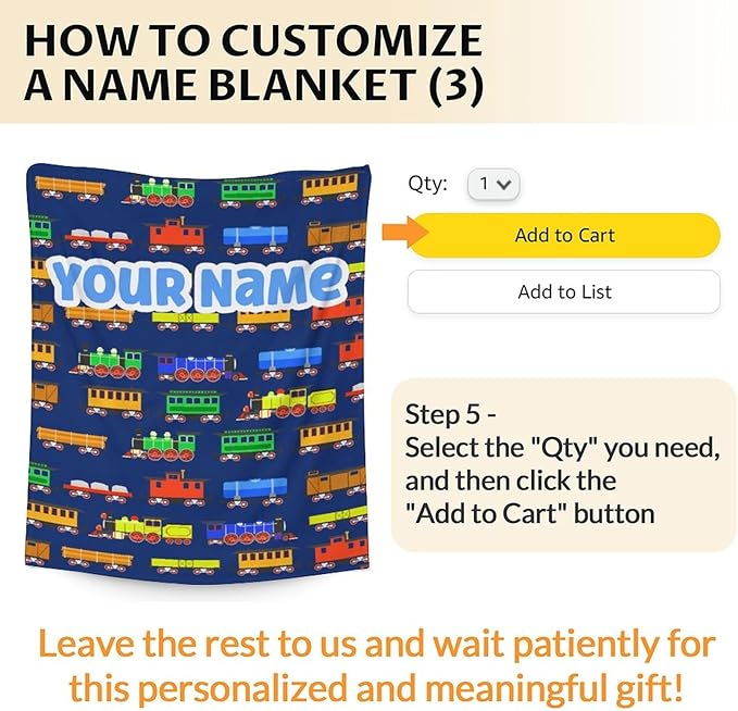 Personalized Train Blanket for Kids - Soft Plush Train Blankets with Name - 30"x40" Inches for Chair - Dark Blue Throw Gifts