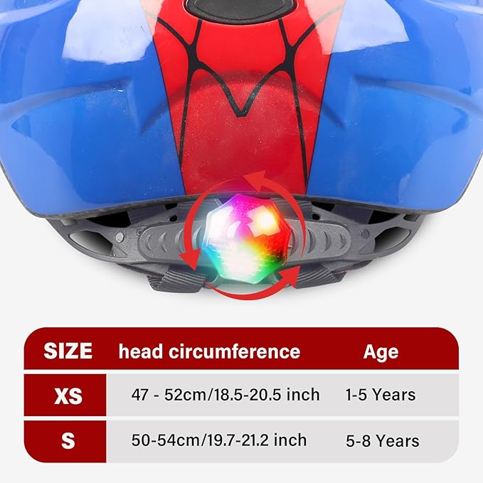 Kids Toddler Bike Helmet, Adjustable Boys Girl Helmets from Baby to Children(Age 1-8), Multi Sports for Bicycle Skate Scooter with LED Light
