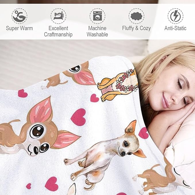 Chihuahua Dog Blanket Chihuahua Gifts for Girls Women Chihuahua Lovers Chihuahua Throw Blanket Kids Adults Soft Warm Cozy Fleece Blanket for Couch Sofa Bed 60"x80"