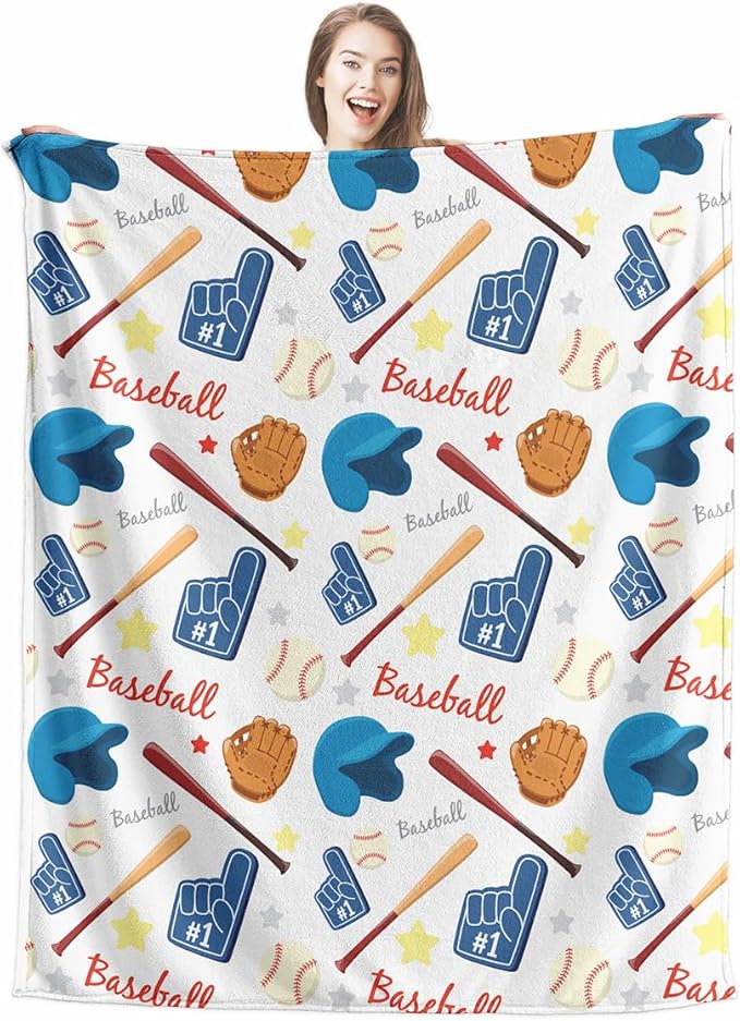 Wajade Baseball Gifts for Boys Girls - Baseball Blanket Birthday Christmas Decor for Kids Age 3 4 5 6 7 8 9 10 11 12 Years Old Teens Child Toddler Throw White 50"x60"