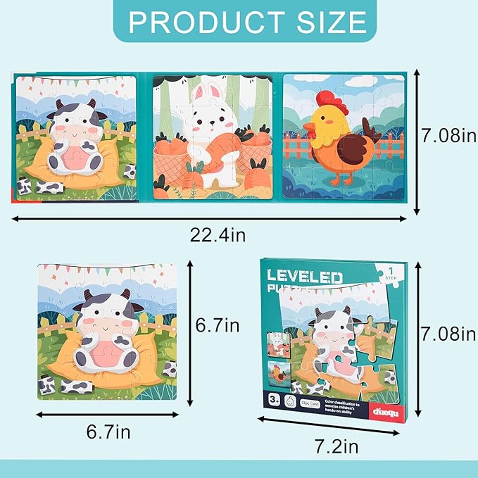 ASTARON Magnetic Puzzles for Toddlers, 9-12-16 Pieces Farm Learning Magnet Puzzle for Road Trip, Educational Travel Toys Car Plane Activities for Kids, Kids Birthday Gifts