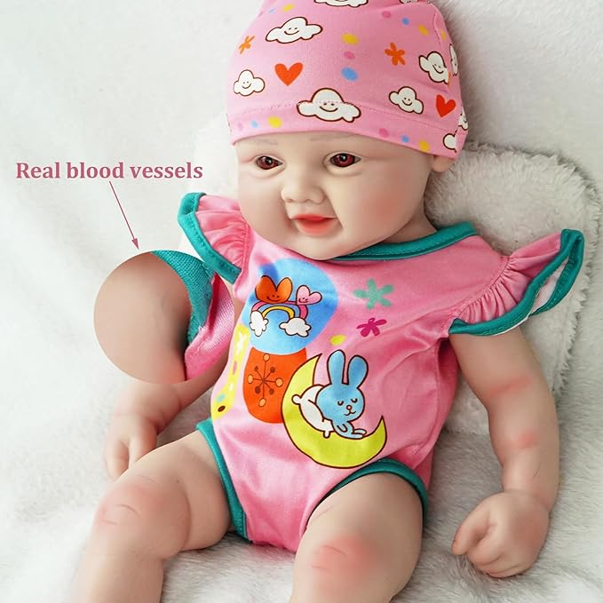 17.3 in Full Silicone Reborn Baby Dolls, 1:1 Lifelike Newborn Dolls Non Vinyl Realistic Reborn Toddler Dolls Boy Washable Sleeping Doll