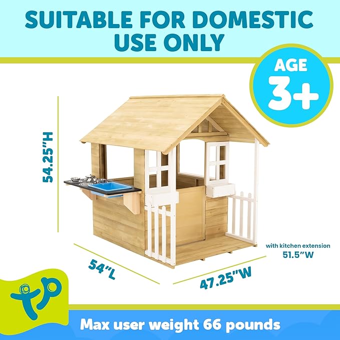 Outdoor Kids Kitchen Playset Wooden Playhouse for Kids - Toddler Pretend Play Kitchen, Accessories, Sturdy, Weatherproof, Door, Windows, Sink, Wood Burner Stencils, Easy Assembly, Ages 3+