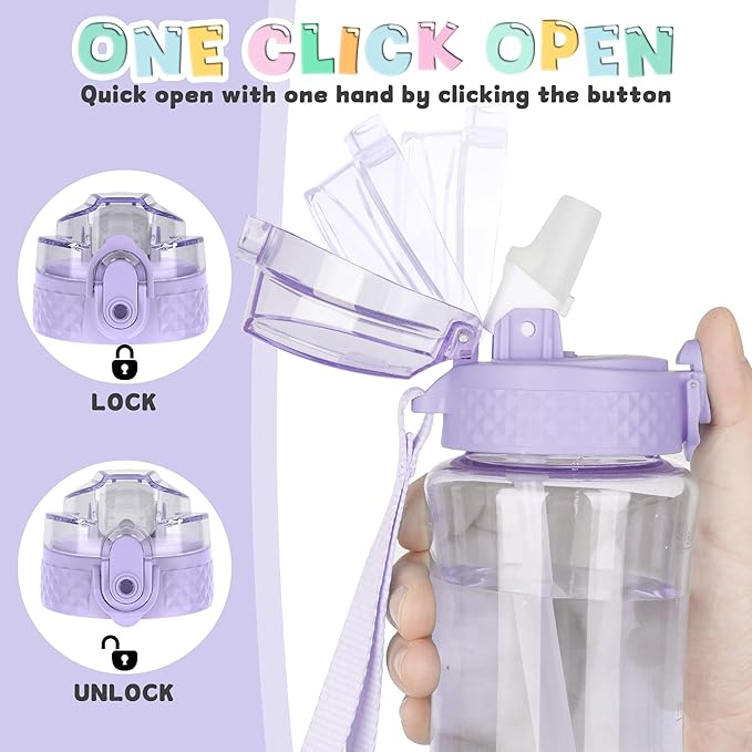 OLDLEY 12oz Kids Water Bottle for School - Motivational With Silicone Straw, Leak-Proof Tritan BPA-Free, Reusable for Girls Boys, Amethyst