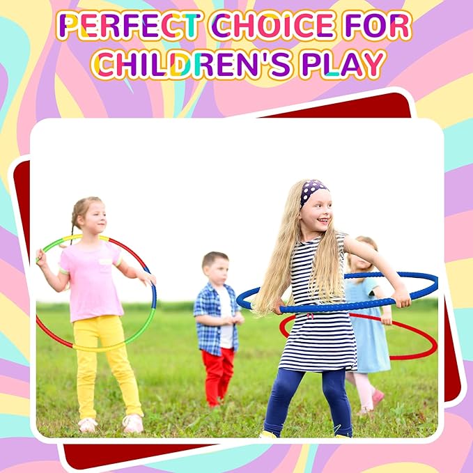 Sratte 12 Pcs Toy Hoop for Kid Detachable Adjustable Toy Hoop Colored Hoop Exercise Ring Plastic Circle for Kid Teen Gymnastics Dog Agility Equipment, Require Self Assembly(Classic Color, 24 Inch)