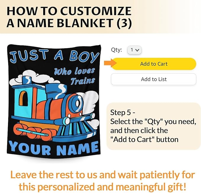 Personalized Train Throw Blanket for Boys - Plush Fluffy Train Blankets Gifts with Name - 40"x50" Inches for Sofa - Black Vintage Throws