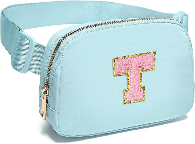 Gitus Gifts for 7 8 9 10 11 Year Old Girls Belt Bag Fanny Pack Crossbody Bags with Initial Letter Patch Birthday Gifts for Daughter Sister Friends Teen girls (Icing Blue-T)