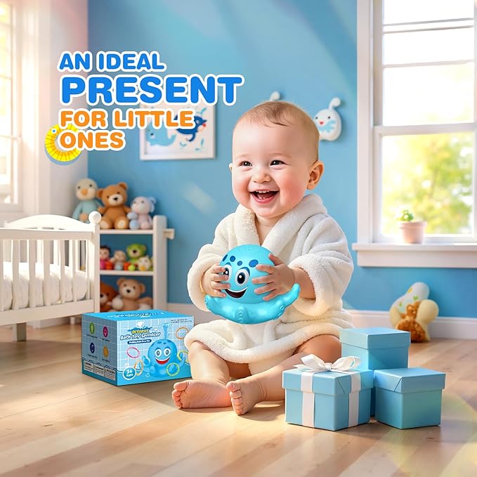 Octopus Bath Toys for Toddlers| Rechargeable Automatic Sprinkler Water Toys with LED Lights & 4 Toss Rings,150 Mins Battery Life,Baby Toys for 6-12 12-18 Months Gifts for Boys Girls 1-5 Years Old