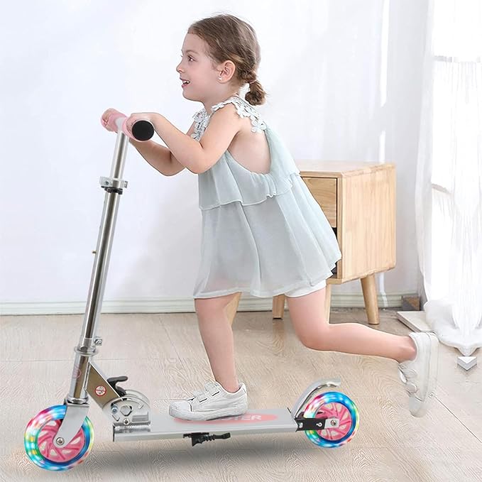 Scooter for Kids with Light up Wheels, 3 Adjustable Levels, Rear Brake