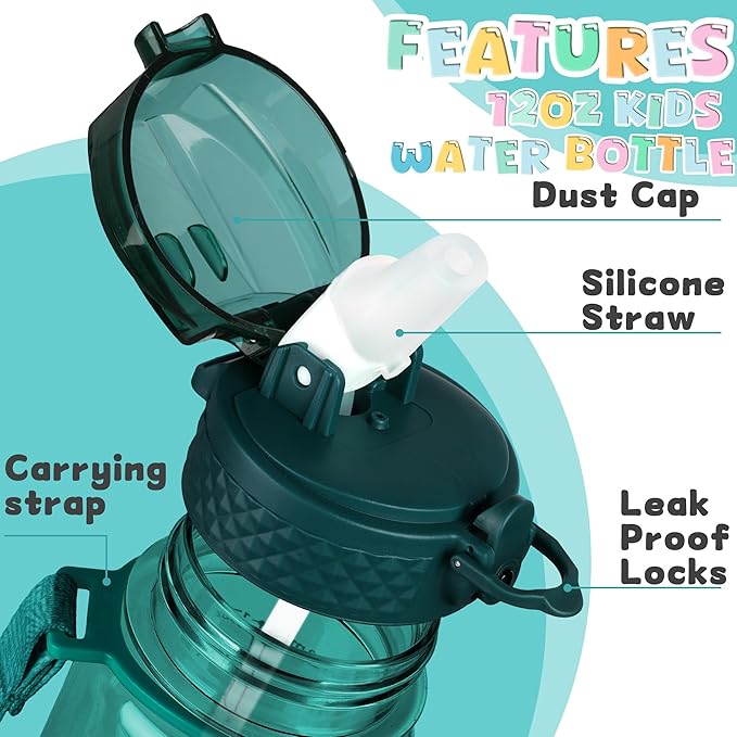 OLDLEY 17oz Kids Water Bottle for school Girls Boys, Motivational Water Bottles With Silicone Straw, Leak-Proof Tritan BPA-Free, Reusable water bottles for kids, Trout Green