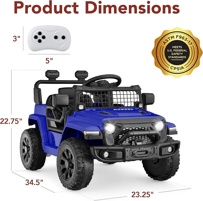 Best Choice Products 6V Kids Ride On Toy, Mini Truck, Electric Play Car w/Parent Remote Control, 4-Wheel Suspension, LED Lights, 2 Speeds, Functional Horn, 3.1MPH Max Speed - Blue