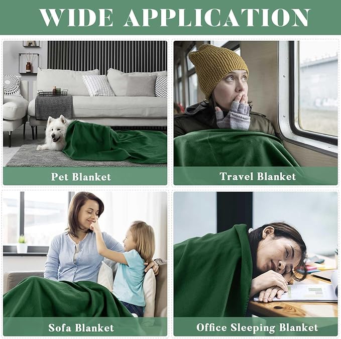 Newwiee 70 Pcs Fleece Throw Blankets Bulk Outdoor Wedding Guest Gifts Soft Lightweight Sleepover Lap Blankets Pet Home Sofa Couch Office Donation Homeless, 50 x 60 Inch (Green)