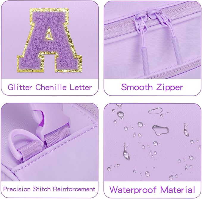 Kids Initial Lunch Bag, Reusable Insulated Lunch Box for Girls Toddlers, Back to School Gift, Leak-proof Cooler Bag for School Daycare Travel Picnic, Purple-A