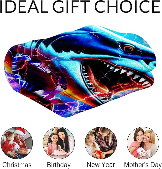 Personalized Boys Blanket Gifts Shark Blankets for Kids, Shark Lovers - Cozy Furry Plush Flannel Throws for Couch, Sofa & Travel