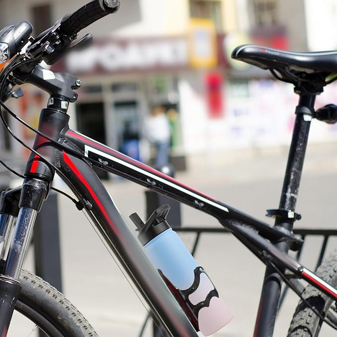 DOMICARE Insulated Water Bottle, 22 oz Vacuum Insulated Stainless Steel Reusable Sports Bottle with Straw Lid & Spout Lid for Travel, Camping, Bike, Leakproof, Blue/Pink, 1 Pack