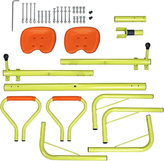 SUPER DEAL Teeter Totter Kids Seesaw, Outdoor Playground Equipment 360 Degrees Rotate All Steel Extendable Tubes for Toddlers Children Backyard, Green and Orange, 2 Seat