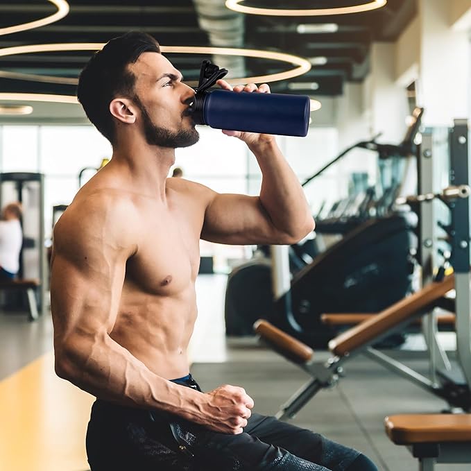 24oz Insulated Water Bottle with Straw Lid, Stainless Steel Metal Water Bottle with Straw & Wide Mouth Lid, Double Wall Vacuum Water Bottle for Hiking Camping, Navy 1 Pack