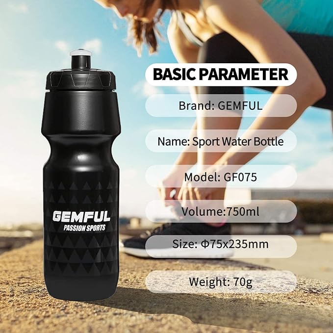 GEMFUL Bike Water Bottle BPA Free 750 ml 2 Pack