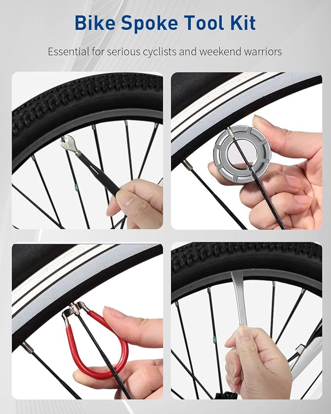 Pawfly Bike Spoke Wrenches, Bike Spoke Tool Kit with 3 Bicycle Tire Levers, Bicycle Spoke Wrench Tools, Bicycle Rim Truing Tool Set, Bike Rim Correct Kit, 8-Piece Bike Repair Tool Kit