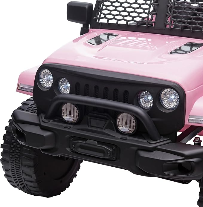 Aosom 12V Kids Ride On Truck with Parent Remote Control, Battery Powered Electric Car with Spring Suspension, Adjustable Speed, LED Lights and Horn, Pink