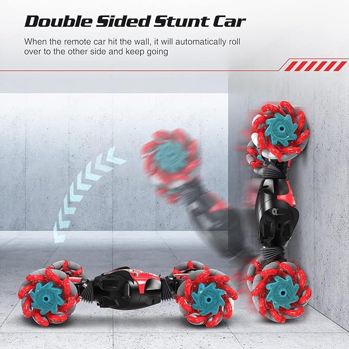 1:12 Gesture Sensing RC Stunt Car, 2-in-1 Hand Controlled Remote Control Twist Cars with Light & Music, 4WD 360° Rotate Transform Drift, Gifts for 6-8-12 Kids Age 6 7 8 9 10 11 12 Yrs Old