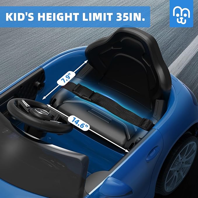 12V Licensed Electric Car with Remote Control, Kids Ride On Car with Bluetooth USB Music Player, 3.1MPH Max Speed, Battery Powered Roadster Birthday Day Gift for Boys and Girls-Blue