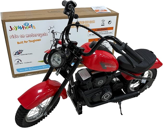 Kids Electric Motorcycle, 24V Electric Dirt Bike for Kids, 250W Motor 14MPH Fast Speed Retro Motocross, Electric Dirt Bike with LED Lights, Leather Seat, Red