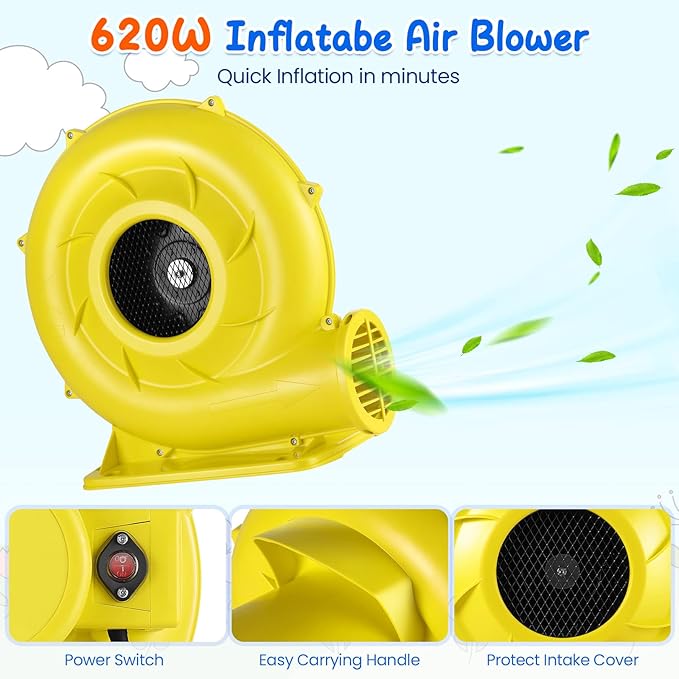 Water Slide Bounce House with Blower, Kids Inflatable Water Slide Park Indoor Outdoor Fun Wet Dry Combo Bouncy House Castle w/Splash Pool, Climbing Wall, Cannon, Basketball Hoop, Football Gate