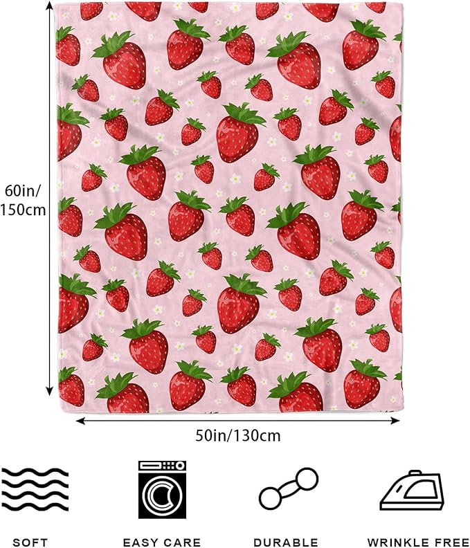 Pink Strawberry Blanket for Kids Girls, Soft Lightweight Strawberry Throw Blanket for Sofa Bed Traveling Camping Gifts Idea 50x60 inches