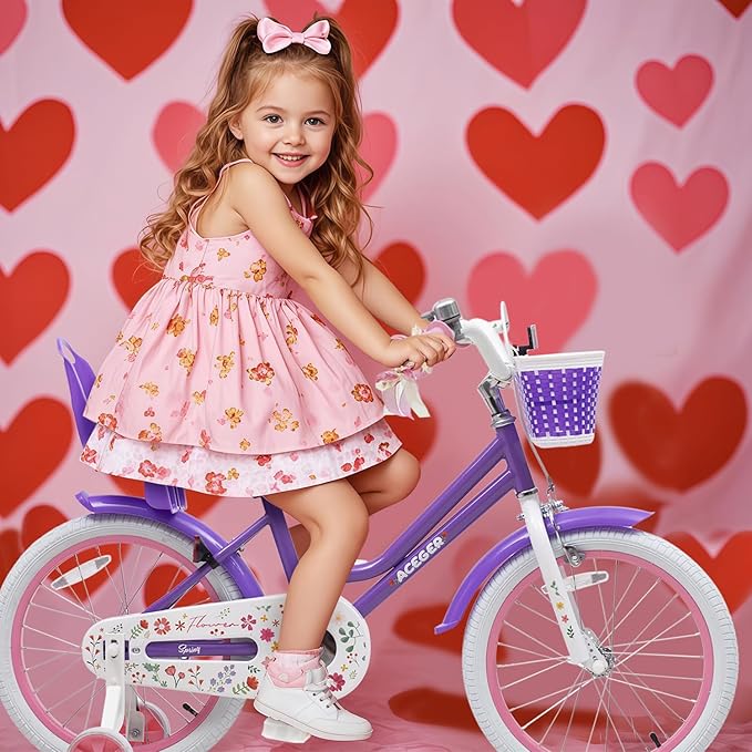 ACEGER Girls Bike with Basket for Ages 2-12 Years Old Kids, 12 14 16 18 Inch with Training Wheels,Princess Style with Streamers, Handbrake & Coaster Brake,Multiple Colors.