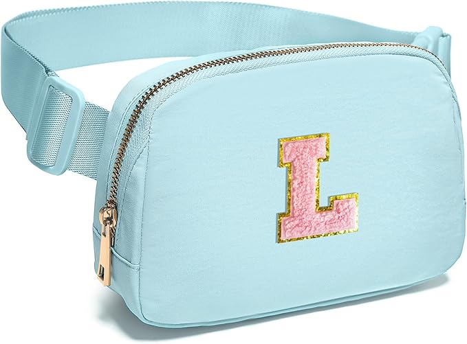 Gitus Gifts for 7 8 9 10 11 Year Old Girls Belt Bag Fanny Pack Crossbody Bags with Initial Letter Patch Birthday Gifts for Daughter Sister Friends Teen girls (Icing Blue-L)