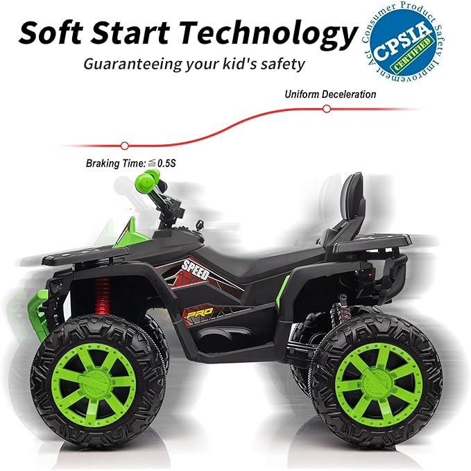 Kids ATV 4 Wheeler, 24V 4WD Electric ATV Ride On Toy for Big Kid with 2-Seater, 4x200W Motor - Green